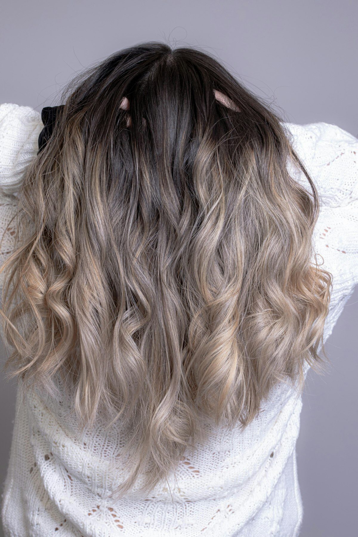 Long hair with soft, blended ash blonde colour